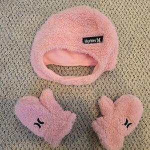 Hurley Cozy Pink Toddlers Hat and Mittens Set